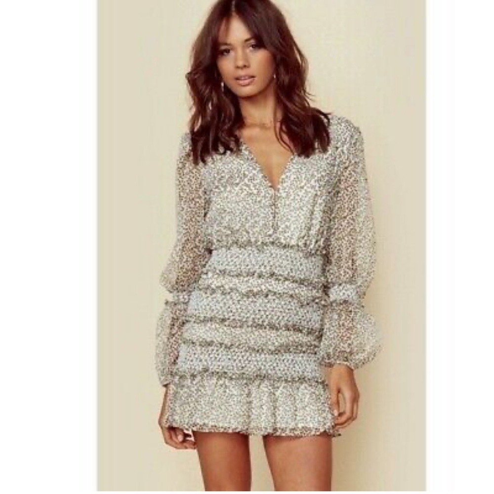 The East Order Ruched long Sleeve Floral Dress